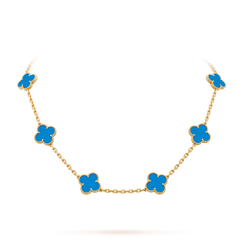 COLLIER VINTAGE ALHAMBRA 7 MOTIFS BLEU CIEL