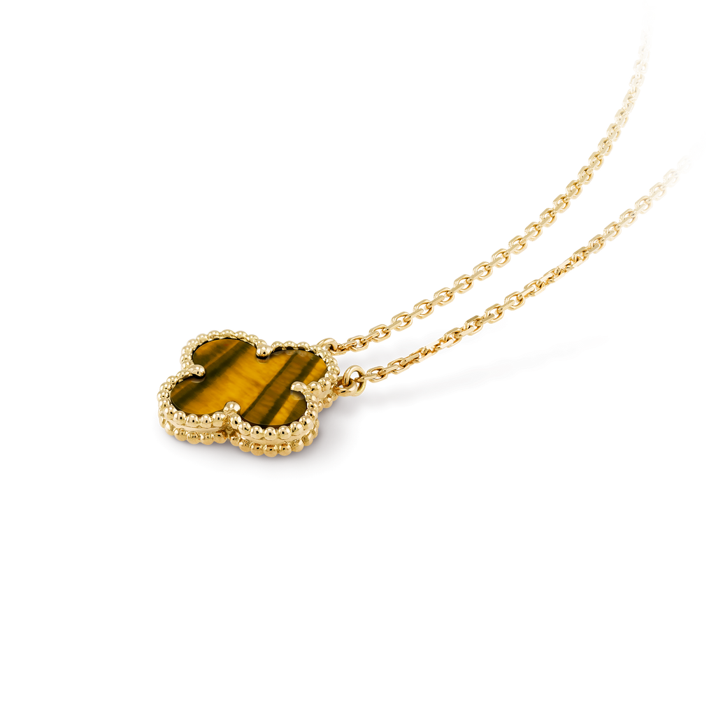 COLLIER PENDENTIF VINATGE ALHAMBRA MARRON TIGER EYE