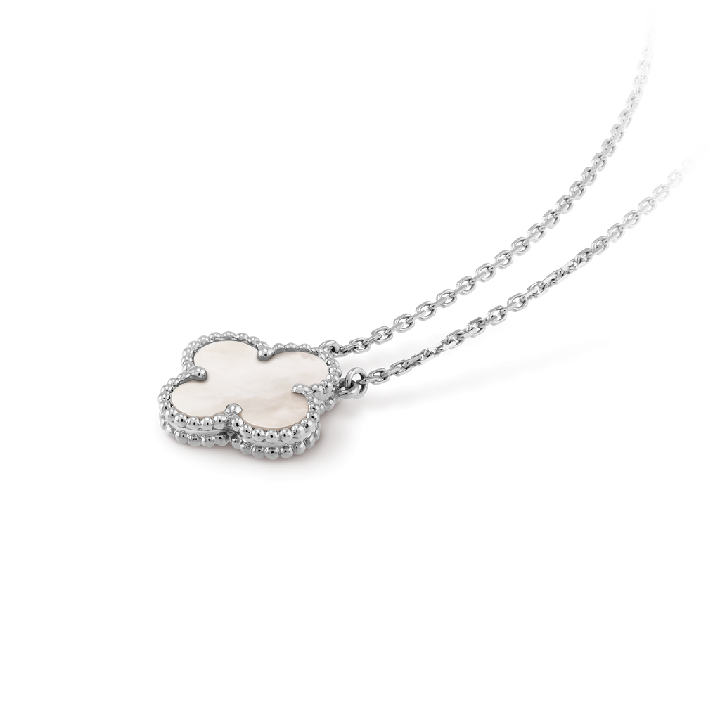 COLLIER PENDENTIF VINATGE ALHAMBRA BLANC MOTHER OF PEARL