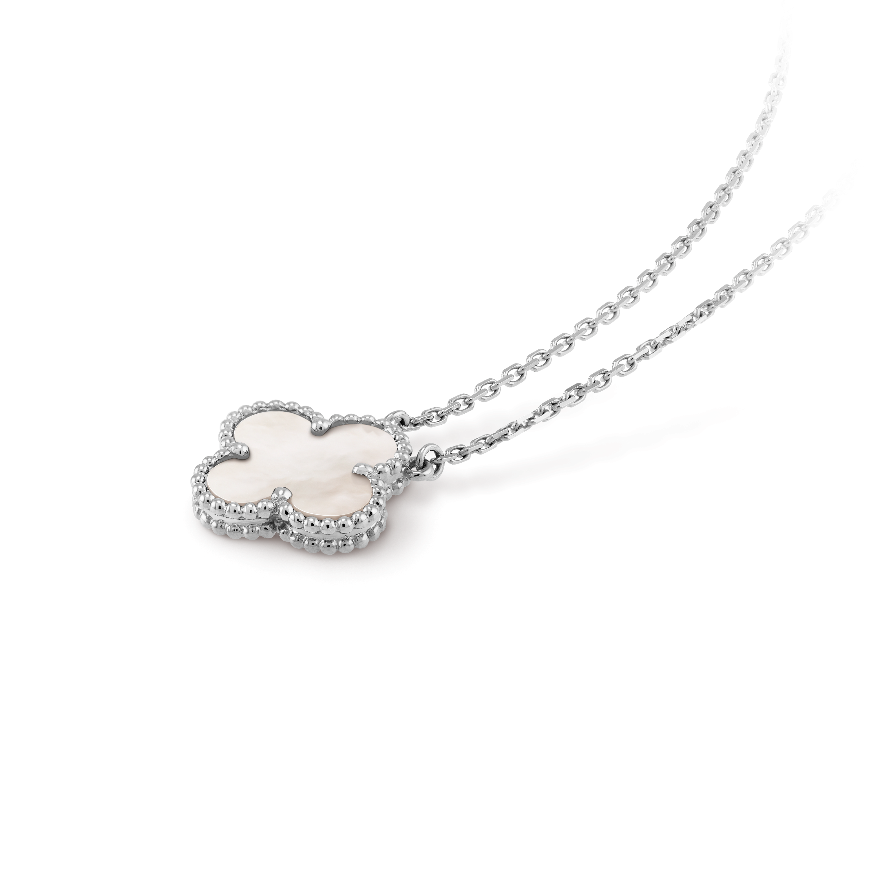 COLLIER PENDENTIF VINATGE ALHAMBRA BLANC MOTHER OF PEARL