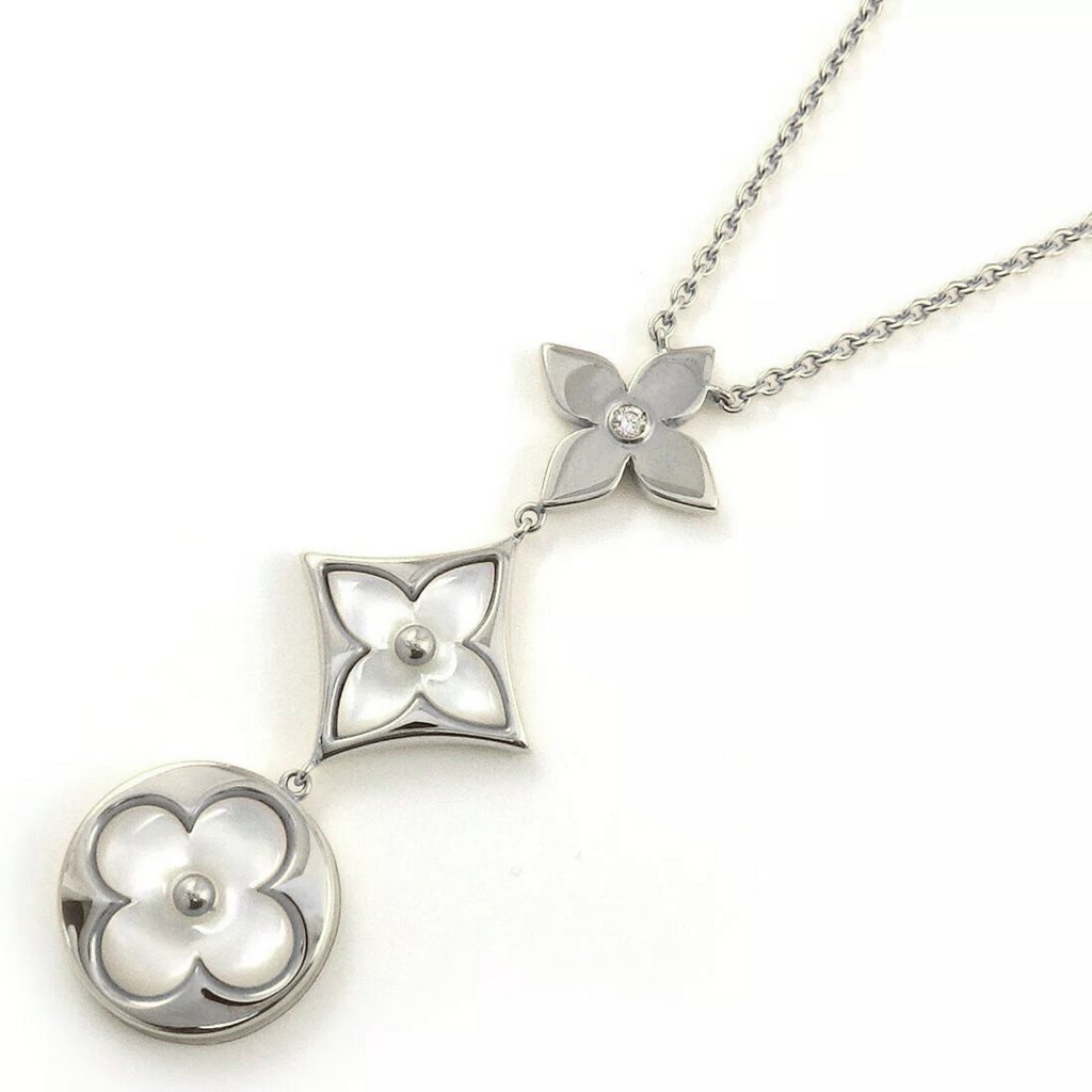 COLLIER LOUIS VUITTON BLOOM LARIAT NACRE BLANC WHITE GOLD