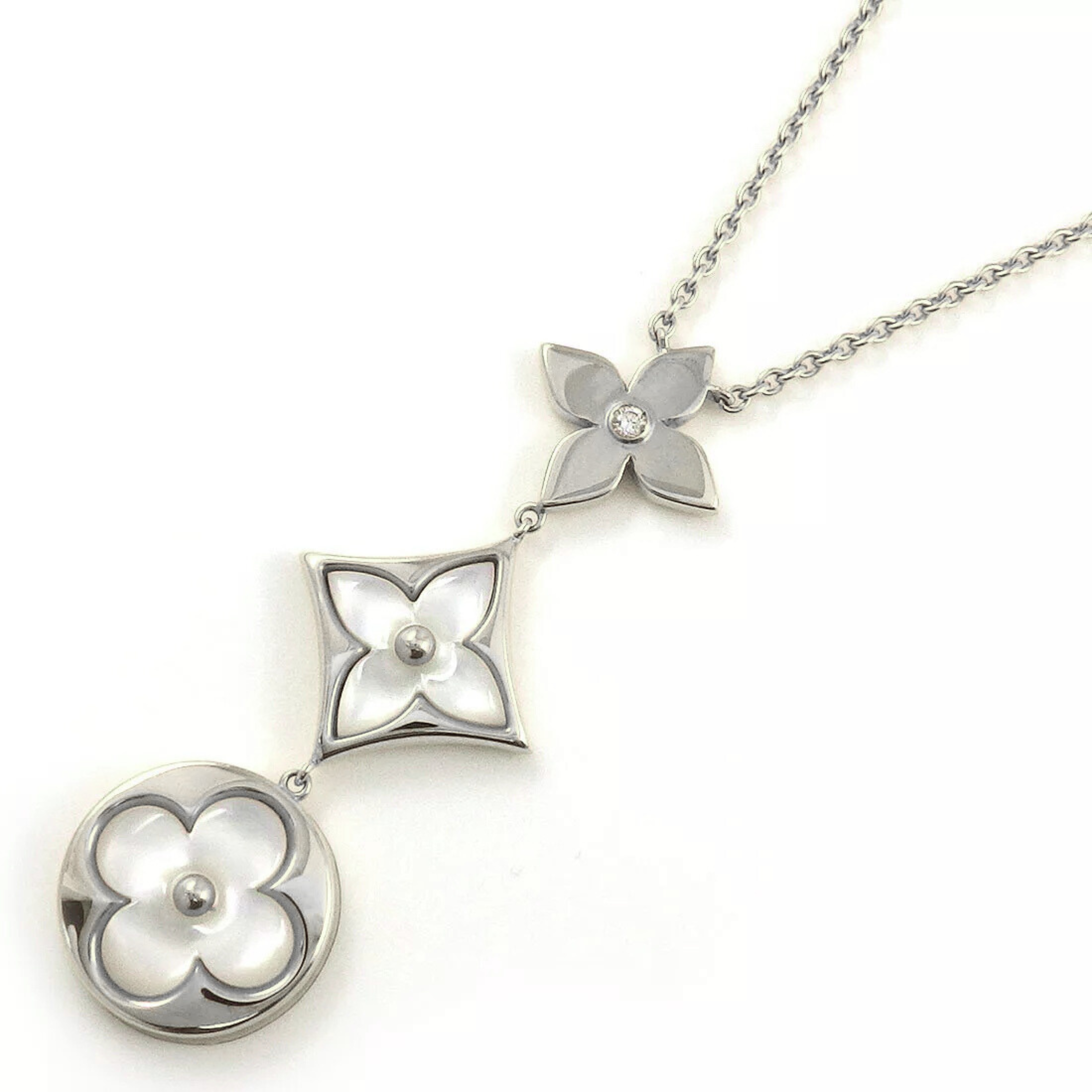 COLLIER LOUIS VUITTON BLOOM LARIAT NACRE BLANC WHITE GOLD