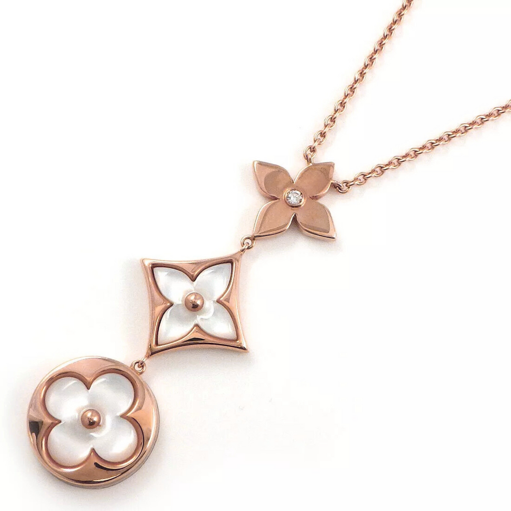 COLLIER LOUIS VUITTON BLOOM LARIAT NACRE BLANC ROSE GOLD