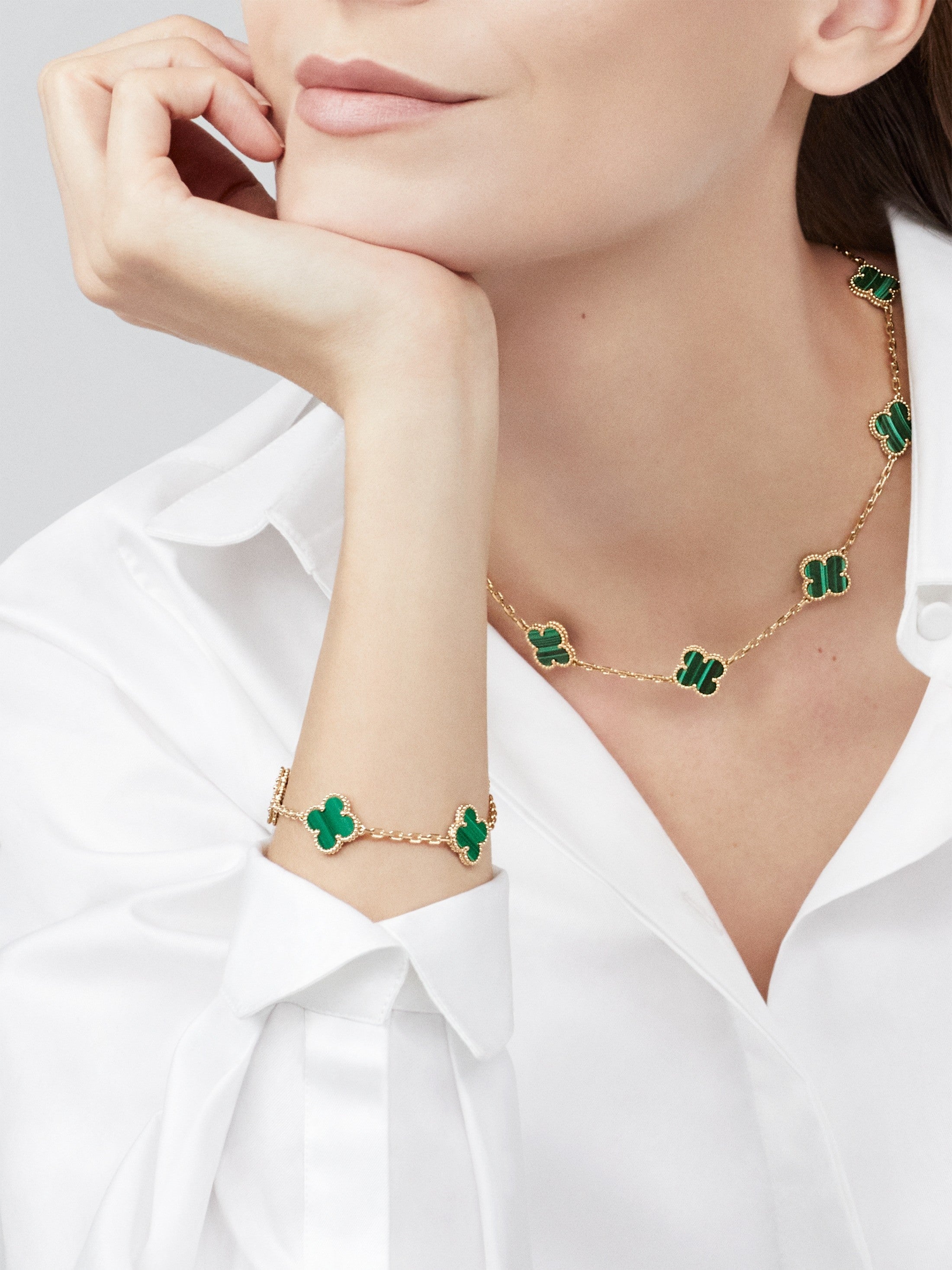 COLLIER VINTAGE ALHAMBRA 7 MOTIFS VERT MALACHITE