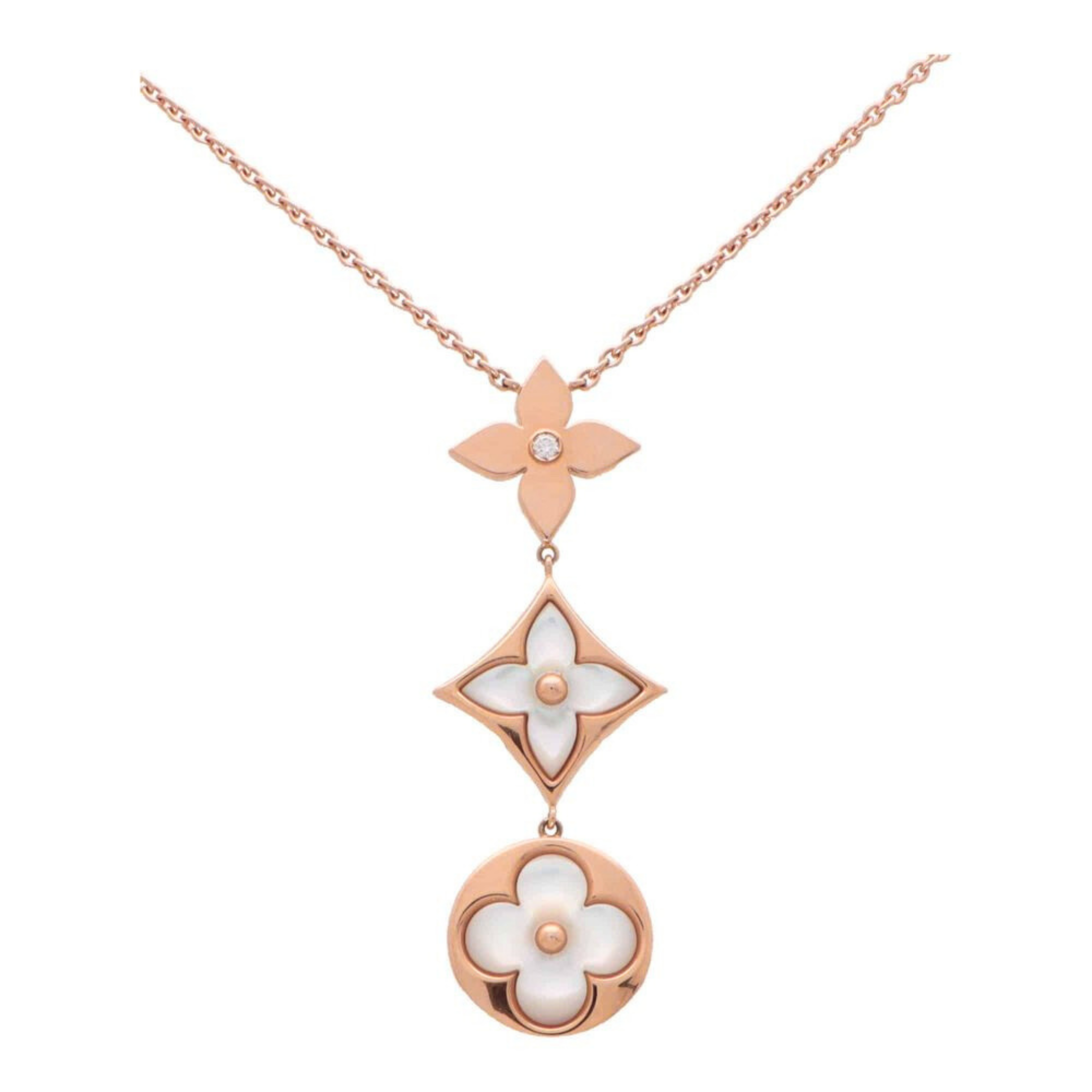 COLLIER LOUIS VUITTON BLOOM LARIAT NACRE BLANC ROSE GOLD