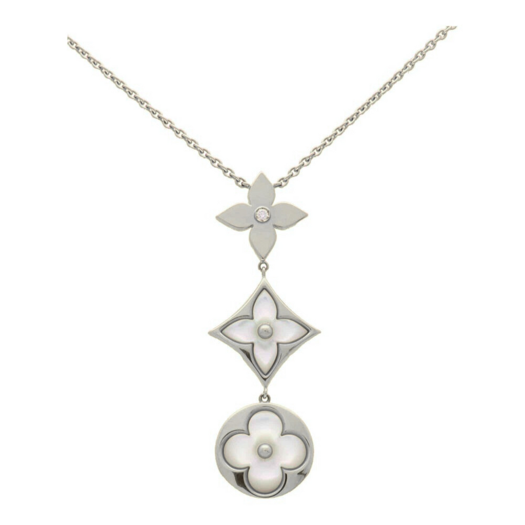 COLLIER LOUIS VUITTON BLOOM LARIAT NACRE BLANC WHITE GOLD