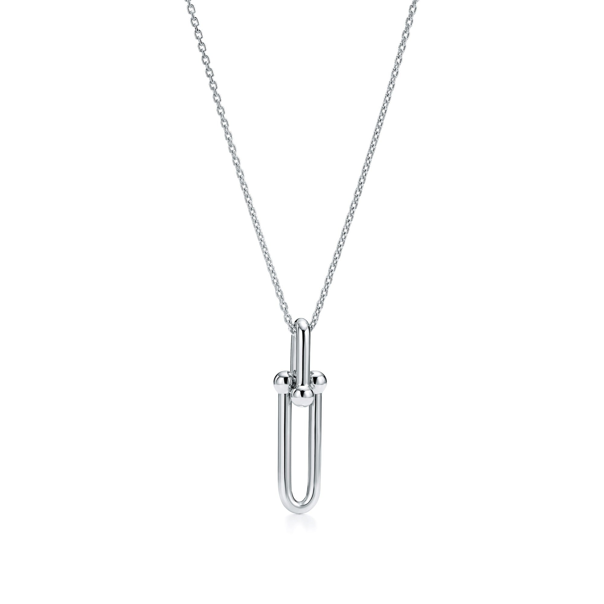 COLLIER TIFFANY & CO HARDWEAR PENDETIF A MAILLONS ALLONGES WHITE-GOLD
