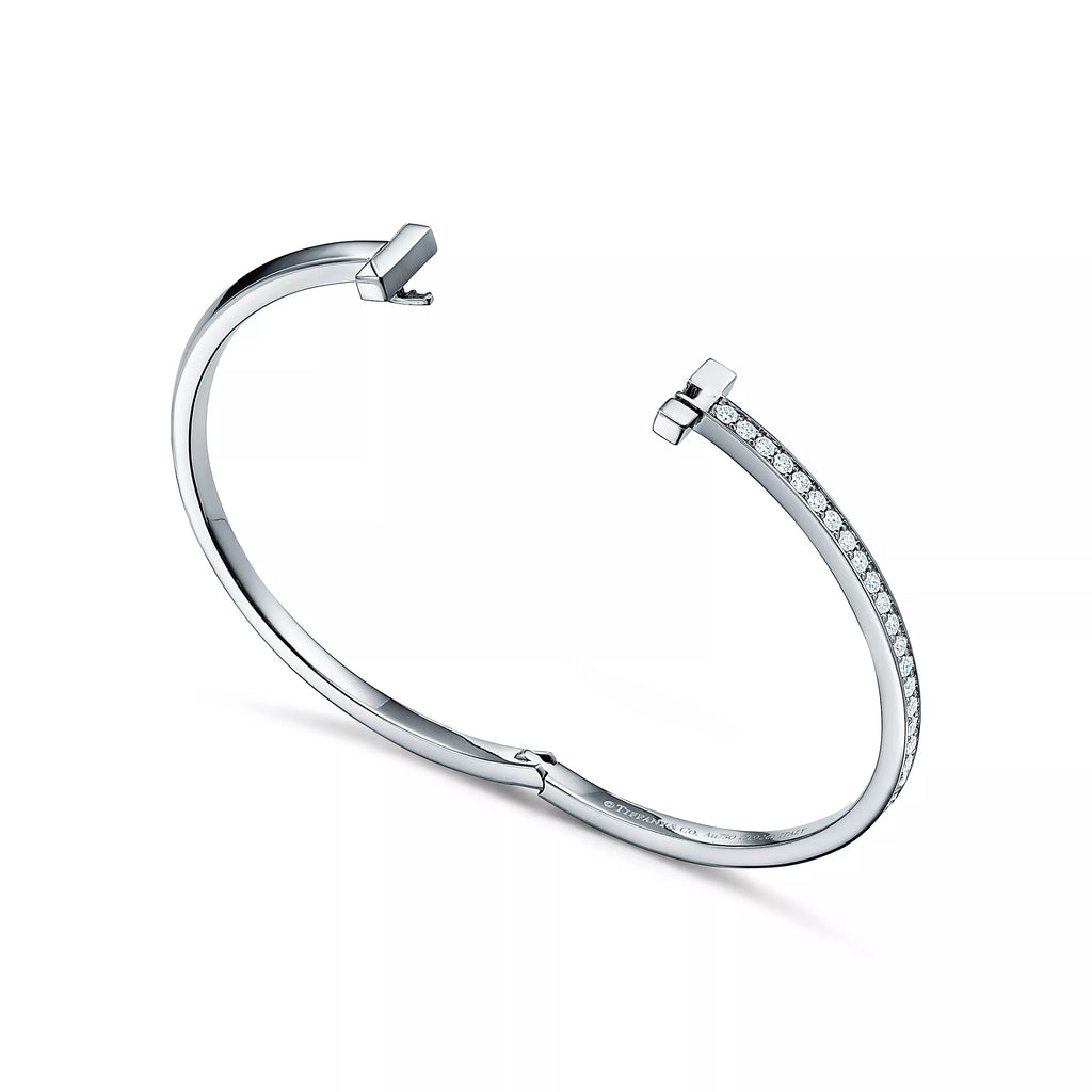BRACELET TIFFANY & CO T JONC À CHARNIÈRE ÉTROITE WHITE GOLD