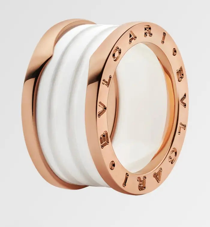 BAGUE BVLGARI B.ZERO1 CERAMIC BLANC ROSE GOLD