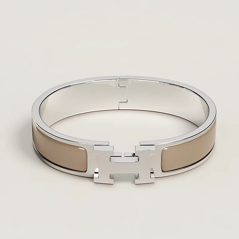 BRACELET HERMES CLIC H MARRON GLACE ARGENTE