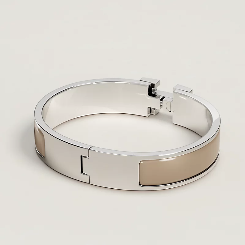 BRACELET HERMES CLIC H MARRON GLACE ARGENTE