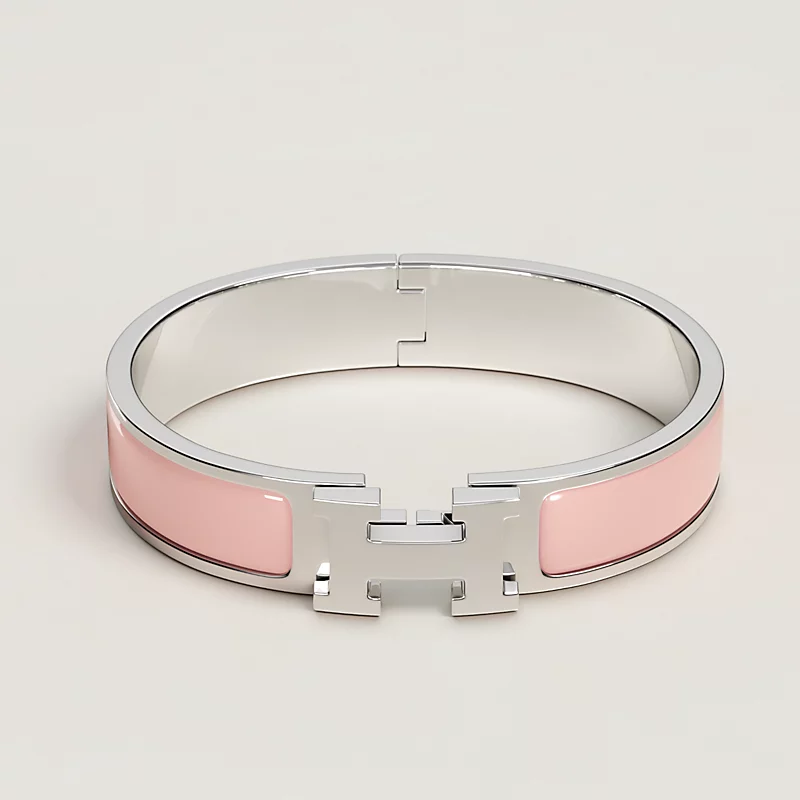BRACELET HERMES CLIC H ROSE CANDEURE ARGENTE
