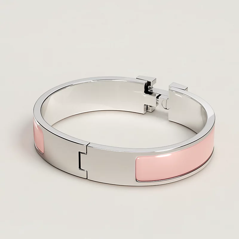 BRACELET HERMES CLIC H ROSE CANDEURE ARGENTE