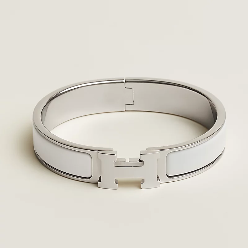 BRACELET HERMES CLIC H BLANC ARGENTE