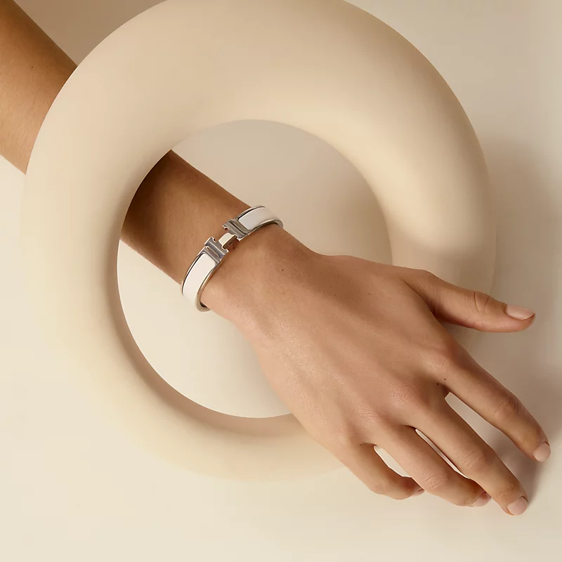 BRACELET HERMES CLIC H BLANC ARGENTE