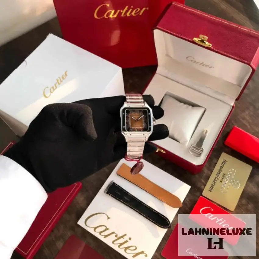 Cartier Santos De Silver Brown Swiss ETA Movement Automatic