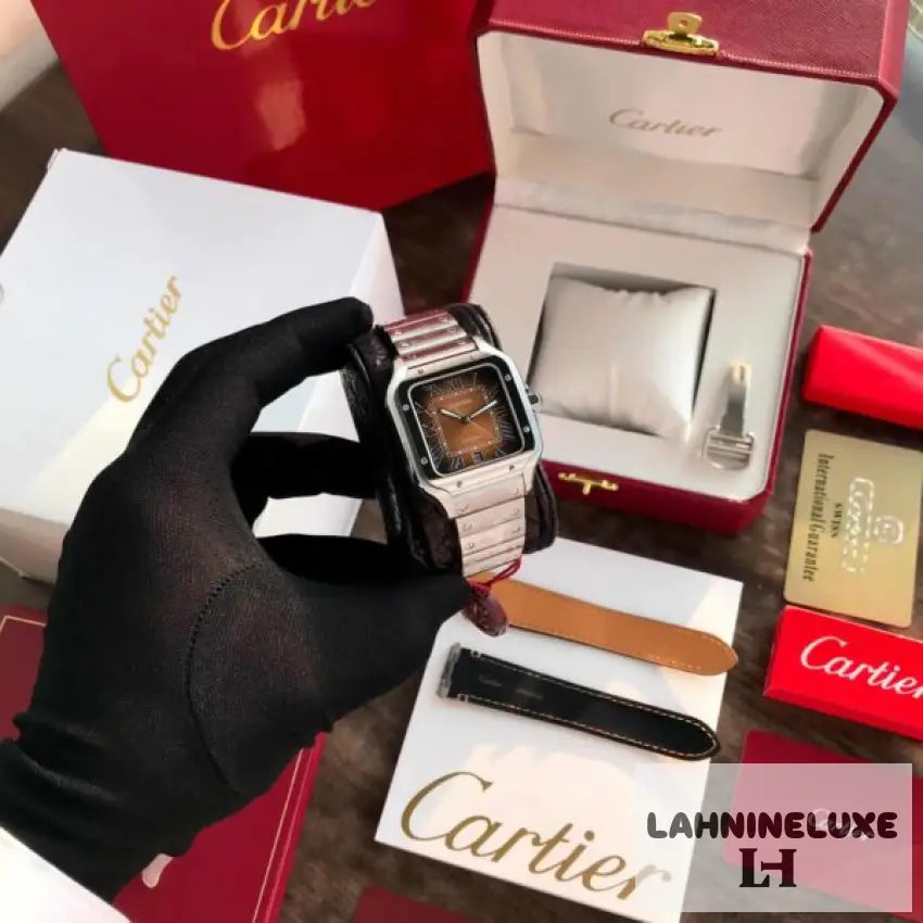 Cartier Santos De Silver Brown Swiss ETA Movement Automatic