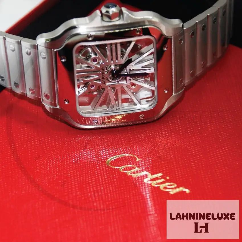 Cartier Santos De Skeleton Stainlees Steel Automatic Mens Watch