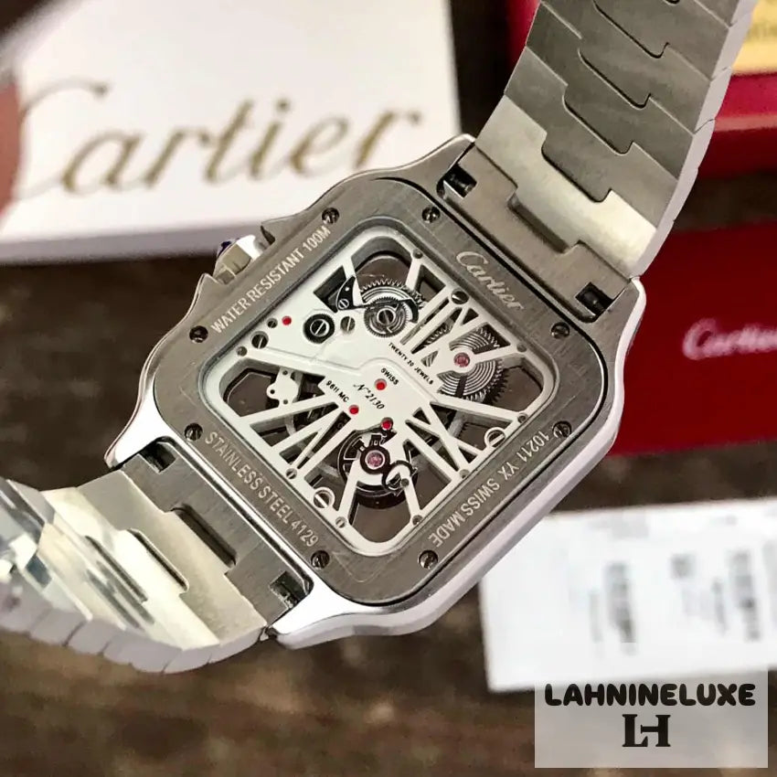 Cartier Santos De Skeleton Stainlees Steel Automatic Mens Watch