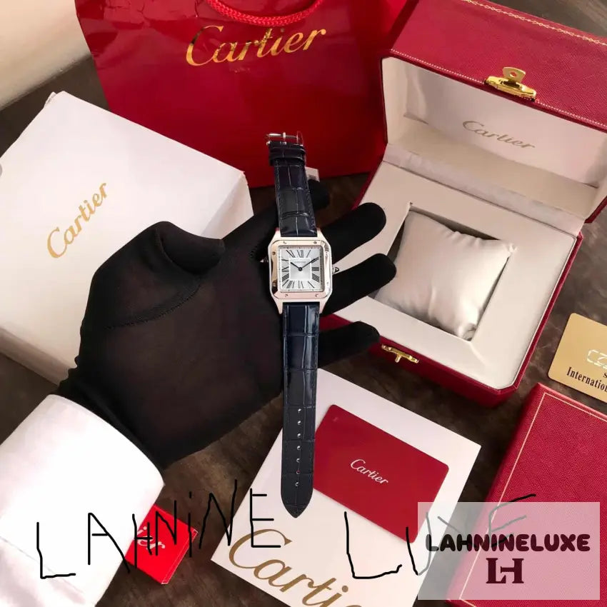 Cartier Santos Dumont Extra Large Blue Strap Stainless Steel Watc