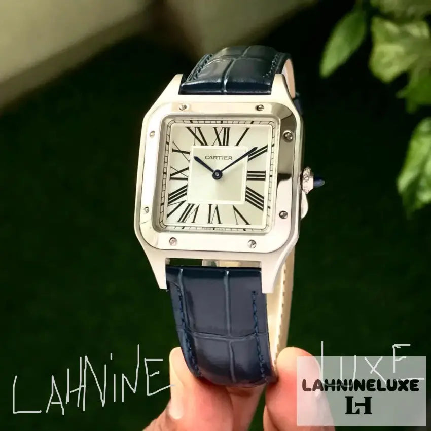 Cartier Santos Dumont Extra Large Blue Strap Stainless Steel Watc