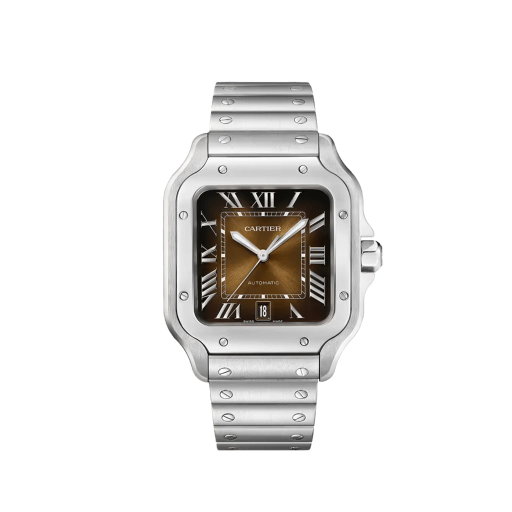 Cartier Santos De Silver Brown Swiss ETA Movement Automatic