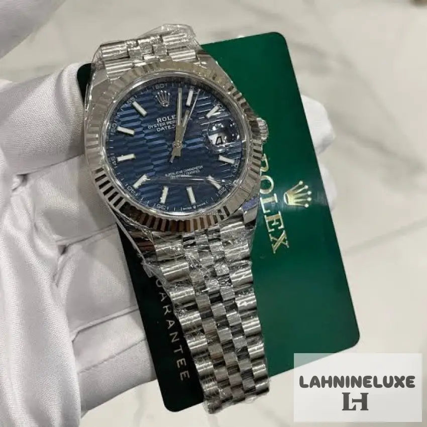 Date Just 41 Blue Motif Index Dial Fluted Bezel Jubilee Stainless Steel & Japanese Master Quality