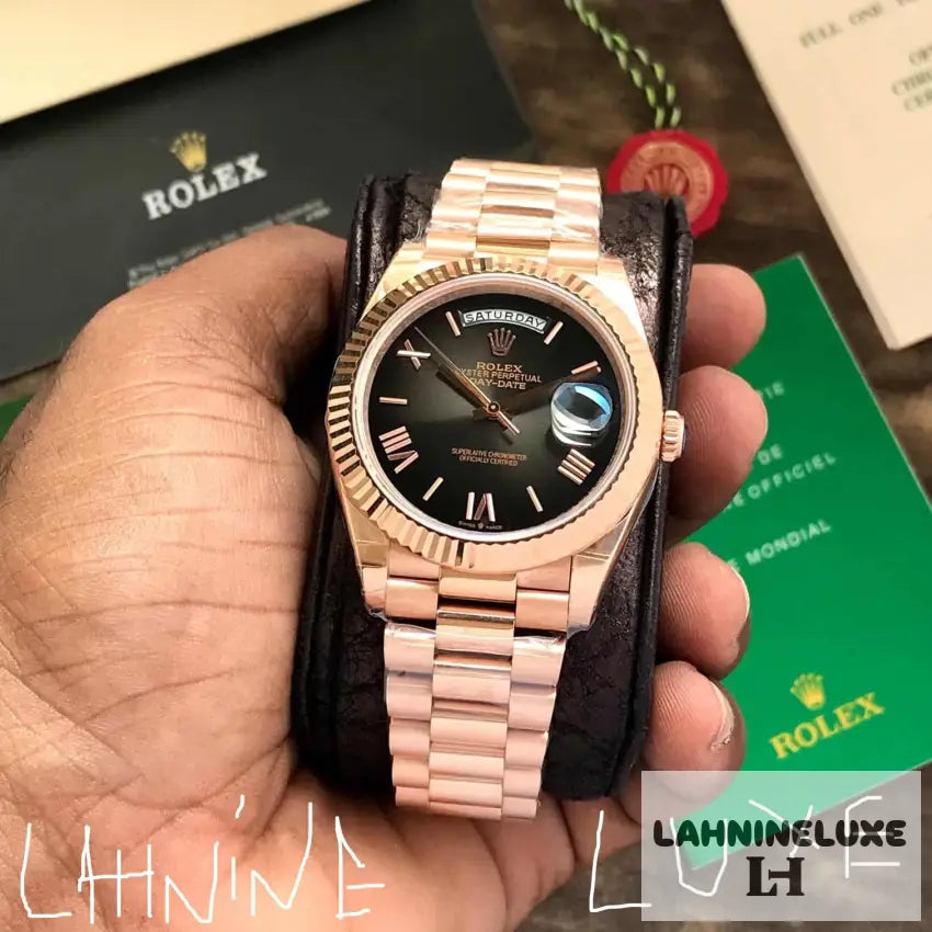 Day Date 2024 Rosegold Black Dial ETA Automatic