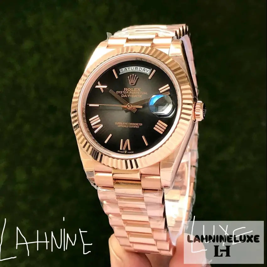 Day Date 2024 Rosegold Black Dial ETA Automatic