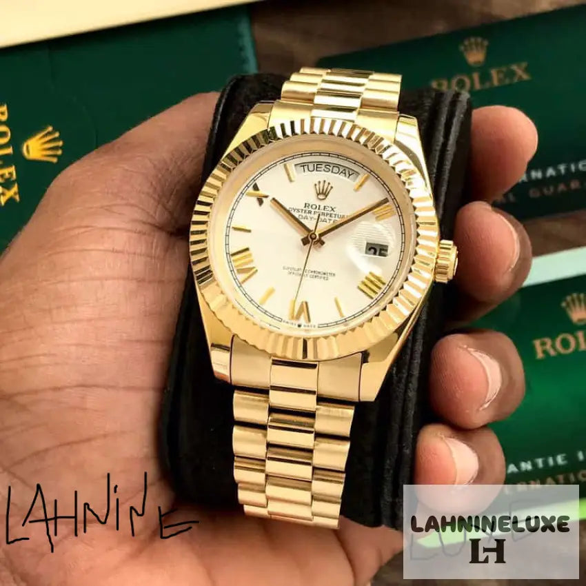 Day Date 41 Gold Tone White Dial Japanese Automatic Mens Watch