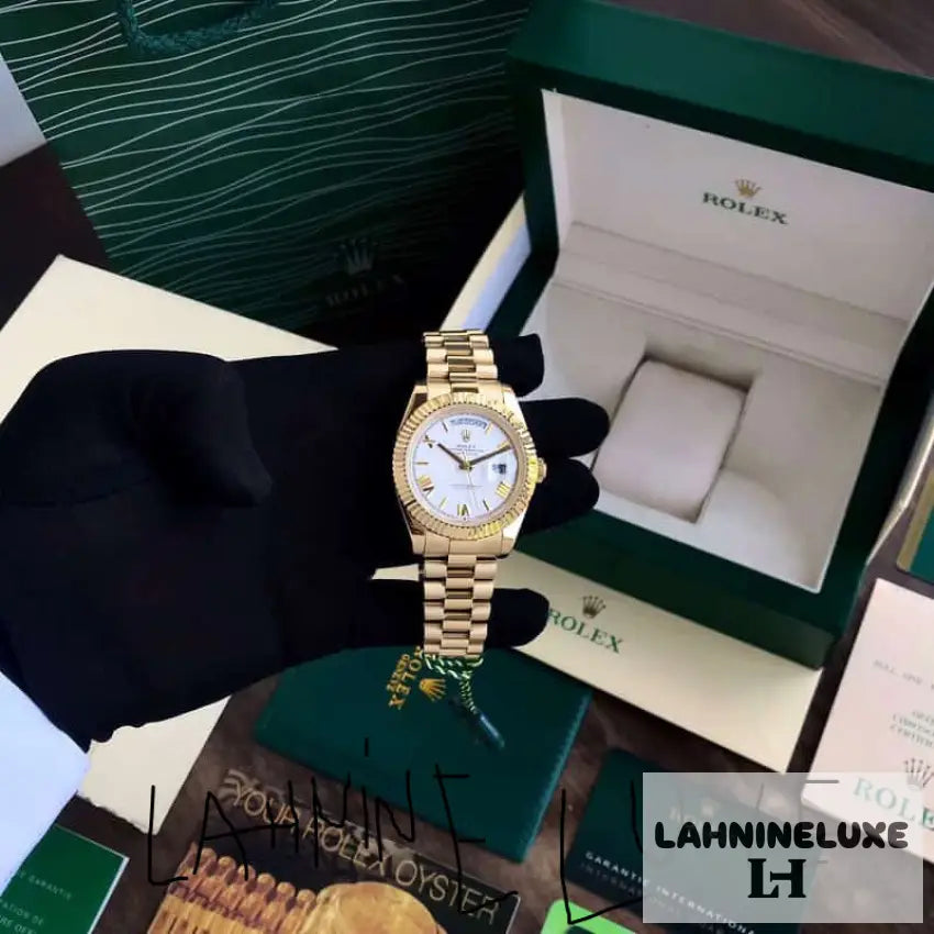 Day Date 41 Gold Tone White Dial Japanese Automatic Mens Watch