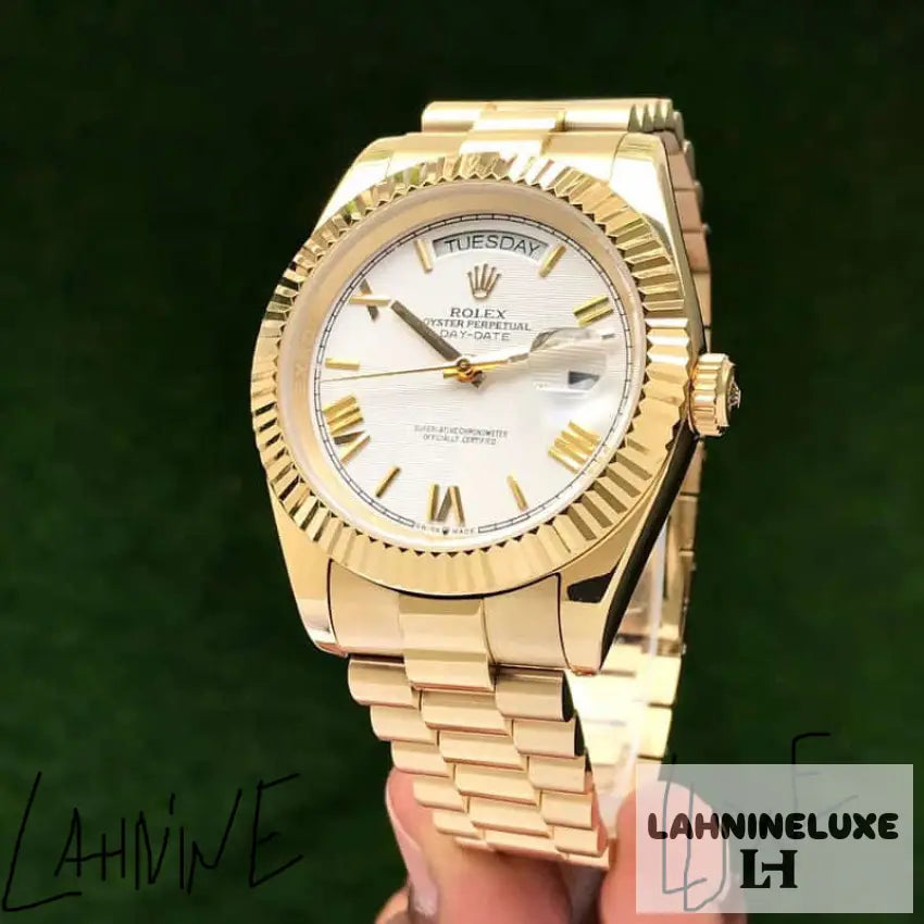 Day Date 41 Gold Tone White Dial Japanese Automatic Mens Watch
