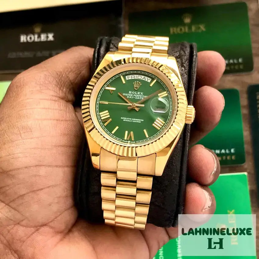 Day Date Gold Green Dial 40mm Japanese Automatic
