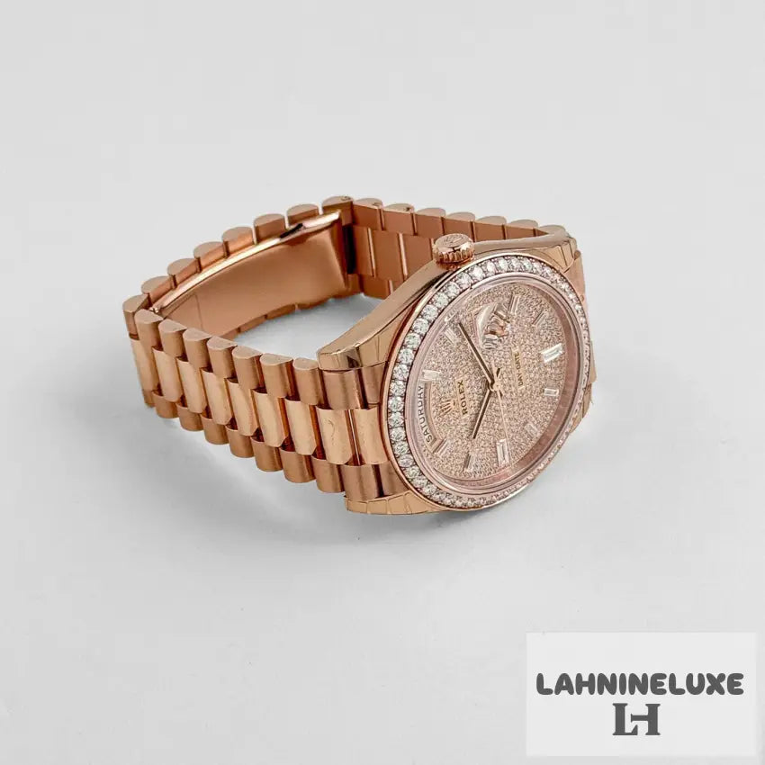 Day-Date Rose Gold Diamond Dial Diamond Bezel