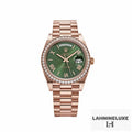 Day-Date Rose Gold Olive Green Roman Numerals Dial Diamond