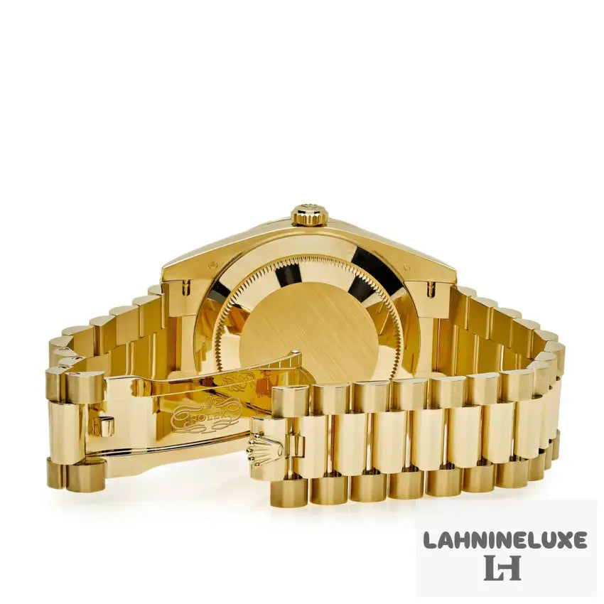 Day-Date Yellow Gold Champagne Diamond Baguette Dial Diamond Bezel