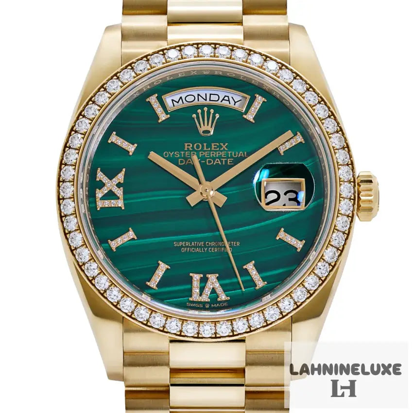 Day-Date Yellow Gold Green Malachite Dial Diamond Bezel (2021)