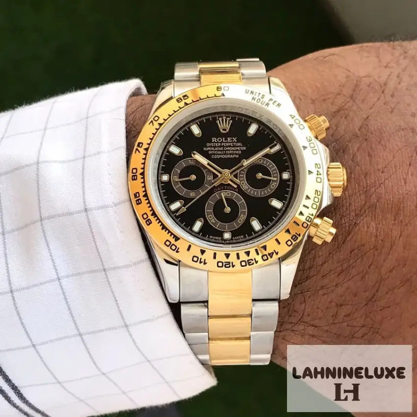 Daytona Panda Stainless Steel Gold & Black Dial Japanese Master Quality