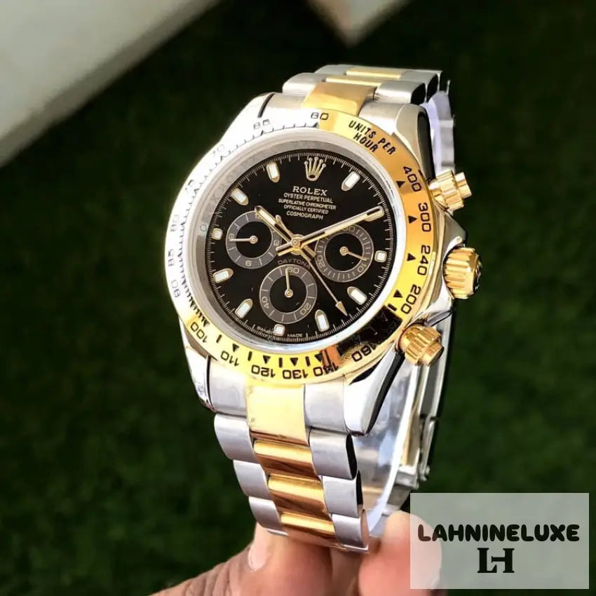 Daytona Panda Stainless Steel Gold & Black Dial Japanese Master Quality