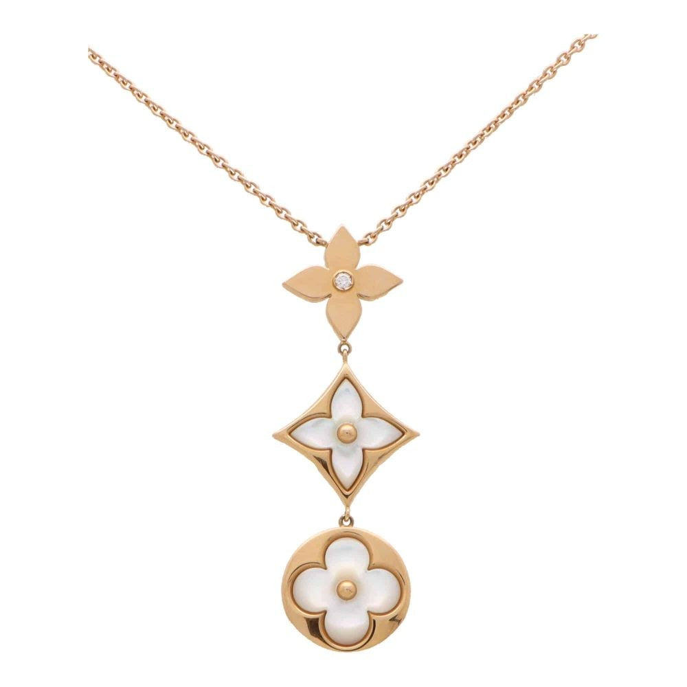 COLLIER LOUIS VUITTON BLOOM LARIAT NACRE BLANC GOLD