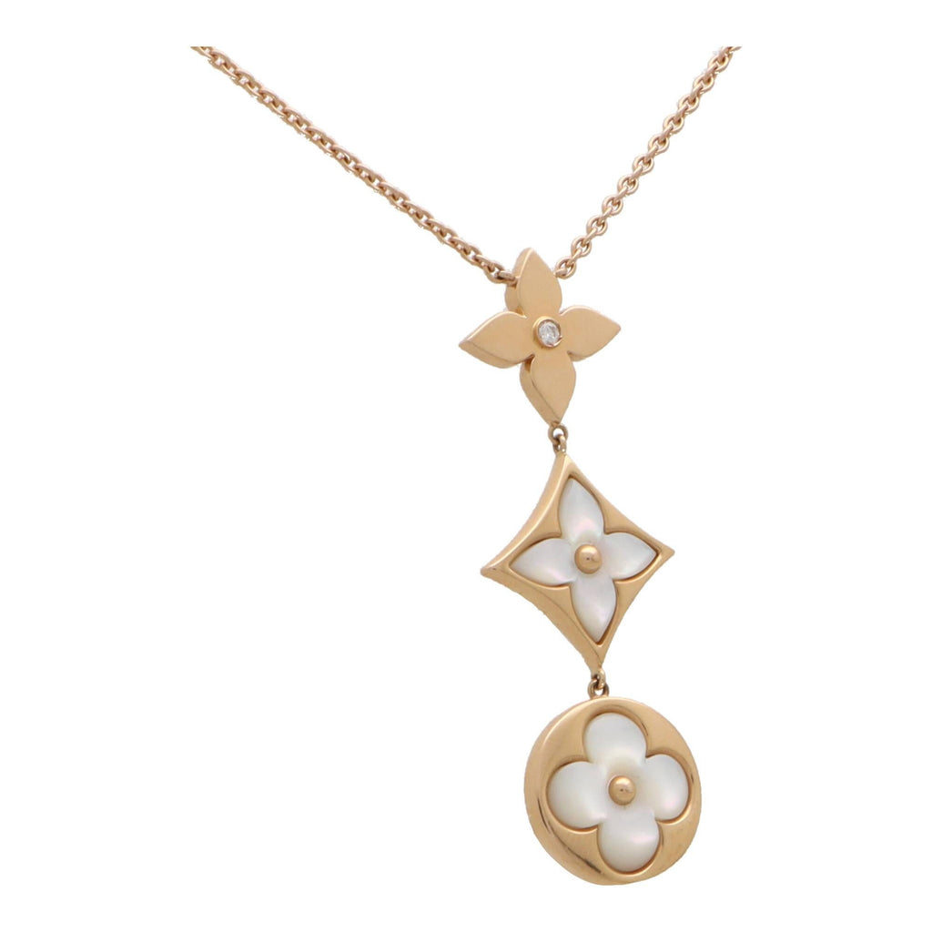COLLIER LOUIS VUITTON BLOOM LARIAT NACRE BLANC GOLD