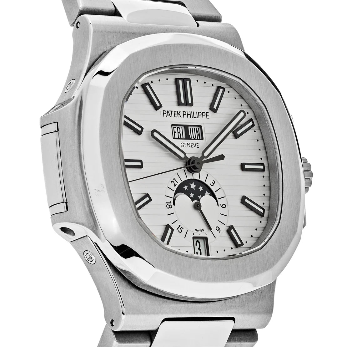 Patek Philippe Nautilus  Annual Calendar Moon Phases Stainless Steel White Dial