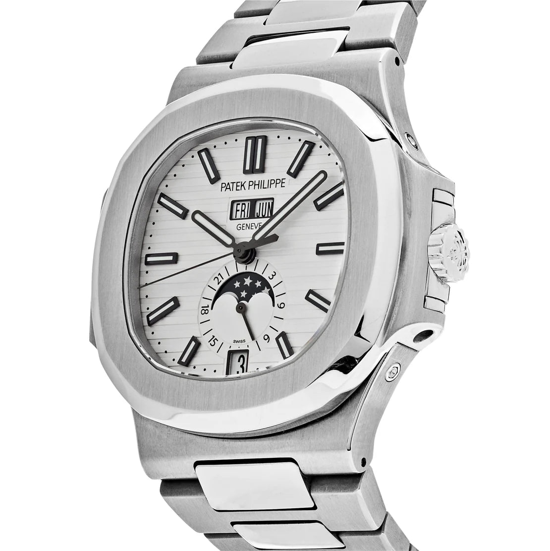 Patek Philippe Nautilus  Annual Calendar Moon Phases Stainless Steel White Dial
