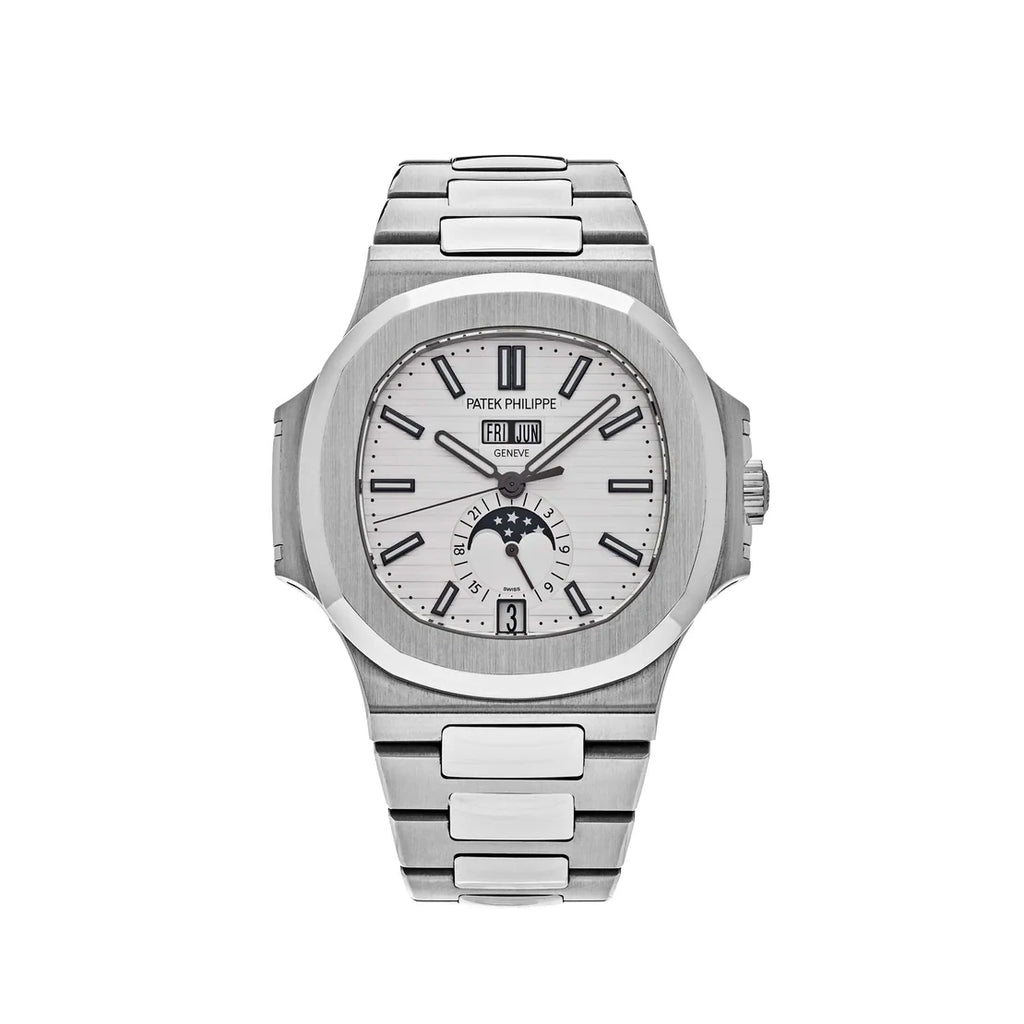 Patek Philippe Nautilus  Annual Calendar Moon Phases Stainless Steel White Dial