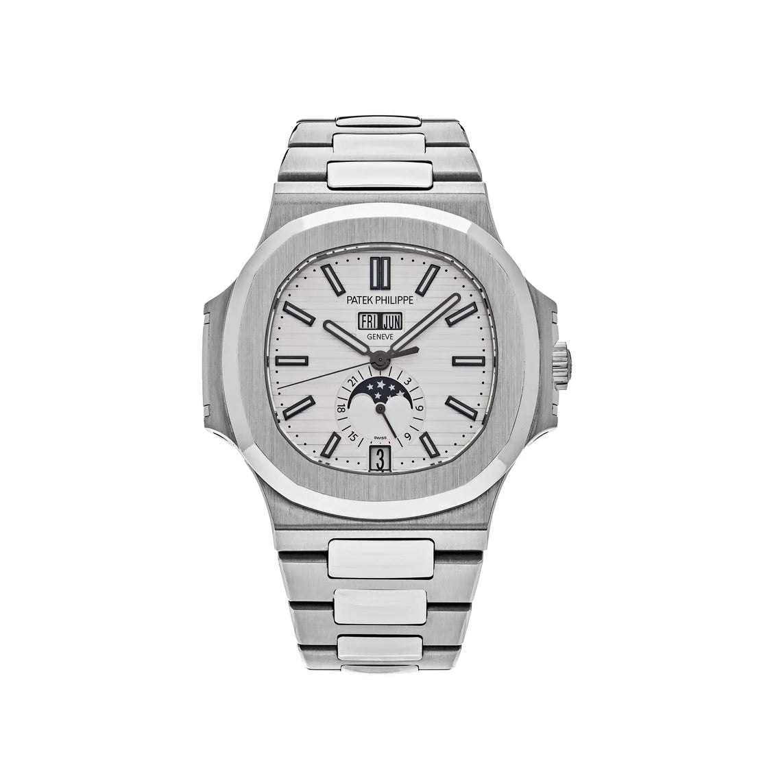 Patek Philippe Nautilus  Annual Calendar Moon Phases Stainless Steel White Dial
