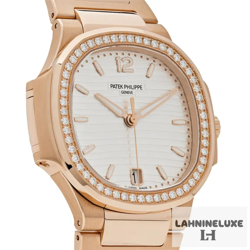 Patek Philippe Nautilus 7118/1200R-001 ’Ladies’ Rose Gold Silver Dial Diamond Bezel