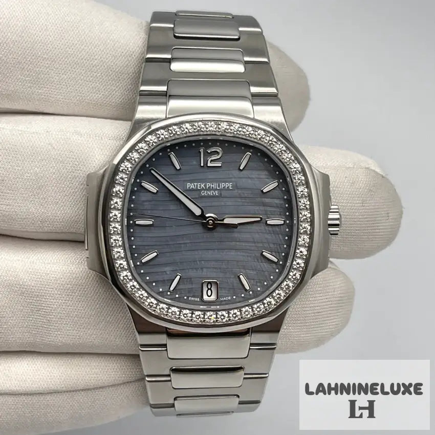 Patek Philippe Nautilus ’Ladies’ Stainless Steel Blue Mother Of Pearl Dial Diamond Bezel
