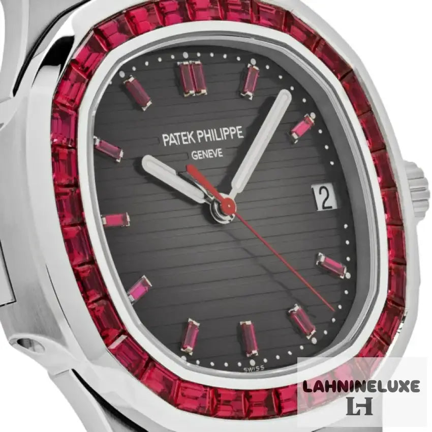 Patek phillipe Platinum Grey Dial Ruby Bezel