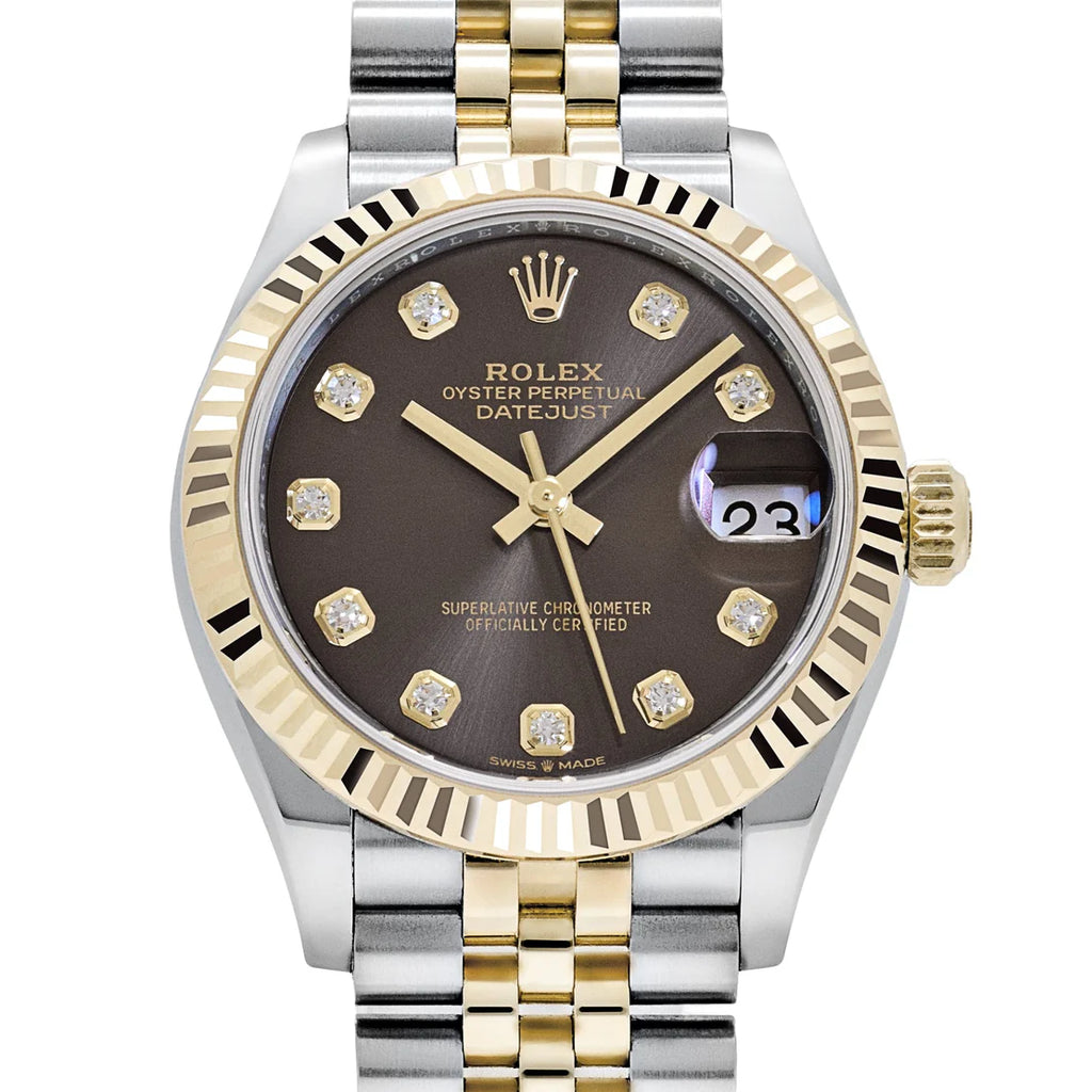 Datejust 'Ladies' Stainless Steel Yellow Gold Dark Grey Diamond Dial Jubilee