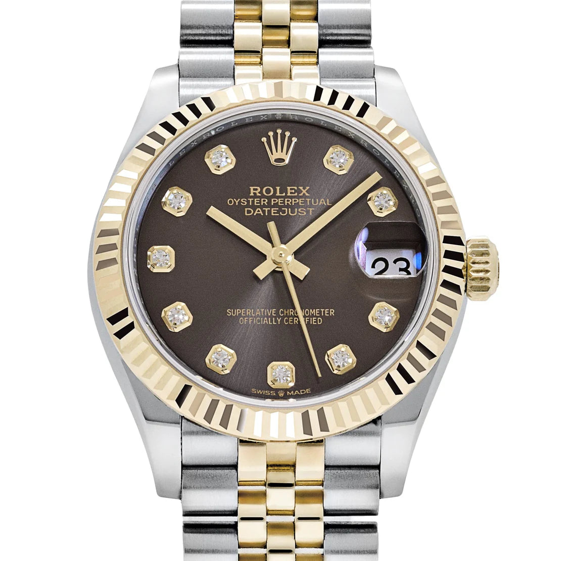 Datejust 'Ladies' Stainless Steel Yellow Gold Dark Grey Diamond Dial Jubilee